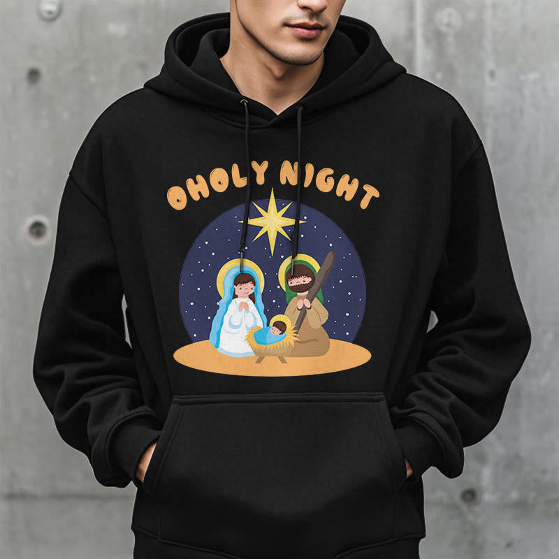 Christianartworkshop Colored Style Holy Night Nativity Scene Fleece Lined Polyester Hoodie - image 8