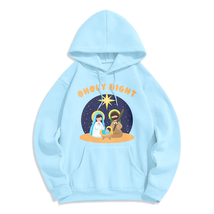 Christianartworkshop Colored Style Holy Night Nativity Scene Fleece Lined Polyester Hoodie - Blue - 2XL - image 25
