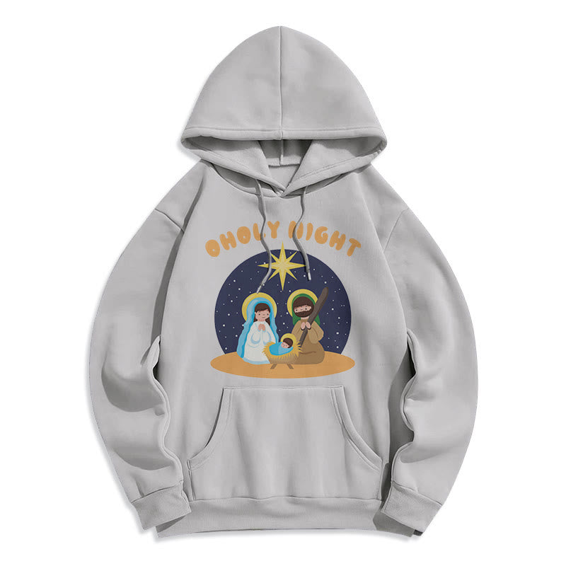 Christianartworkshop Colored Style Holy Night Nativity Scene Fleece Lined Polyester Hoodie - Grey - 2XL - image 30