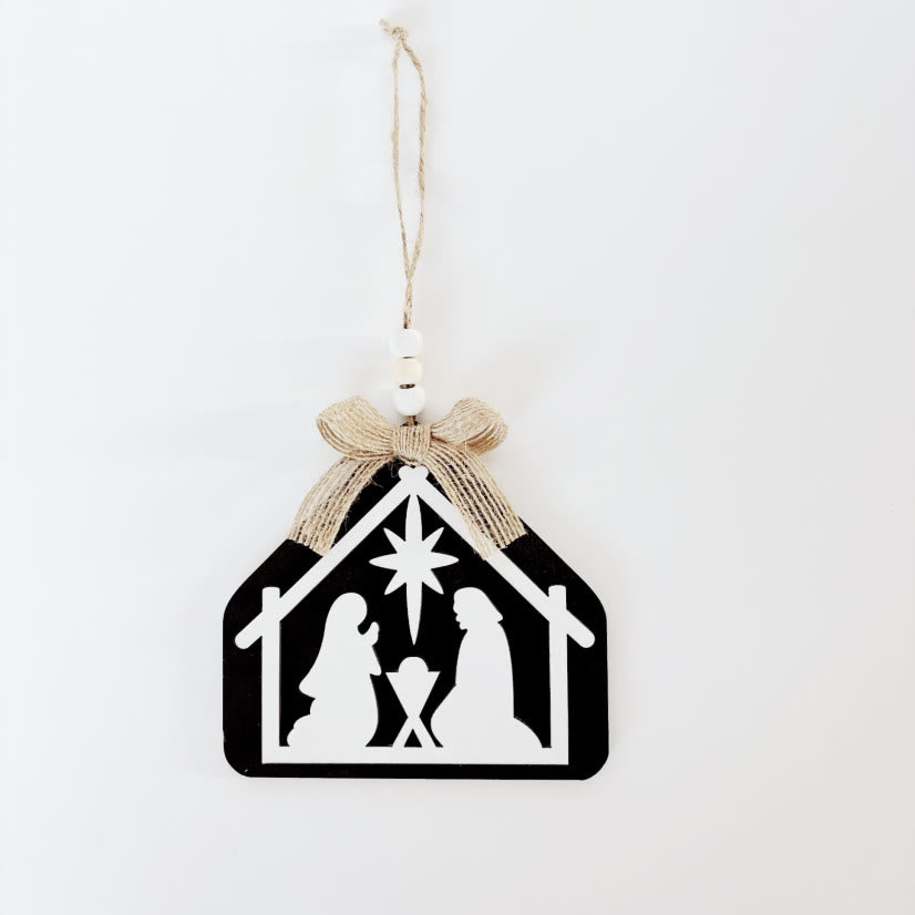 Christianartworkshop Minimalist Style Nativity Scene Silhouette Christmas Nativity Hanging Ornaments - image 1