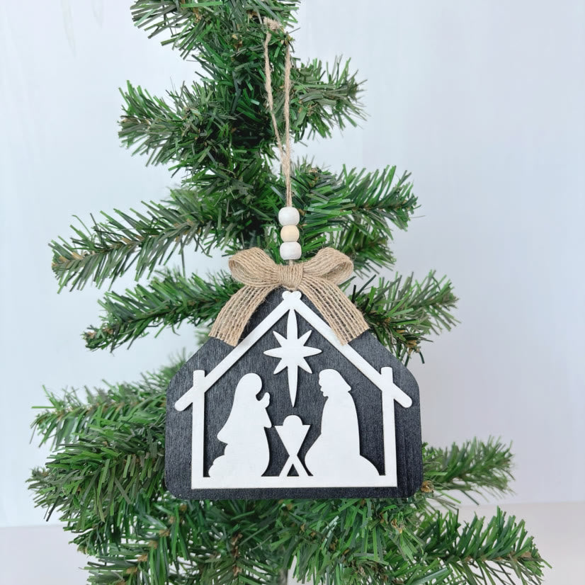 Christianartworkshop Minimalist Style Nativity Scene Silhouette Christmas Nativity Hanging Ornaments - White + Black - image 0