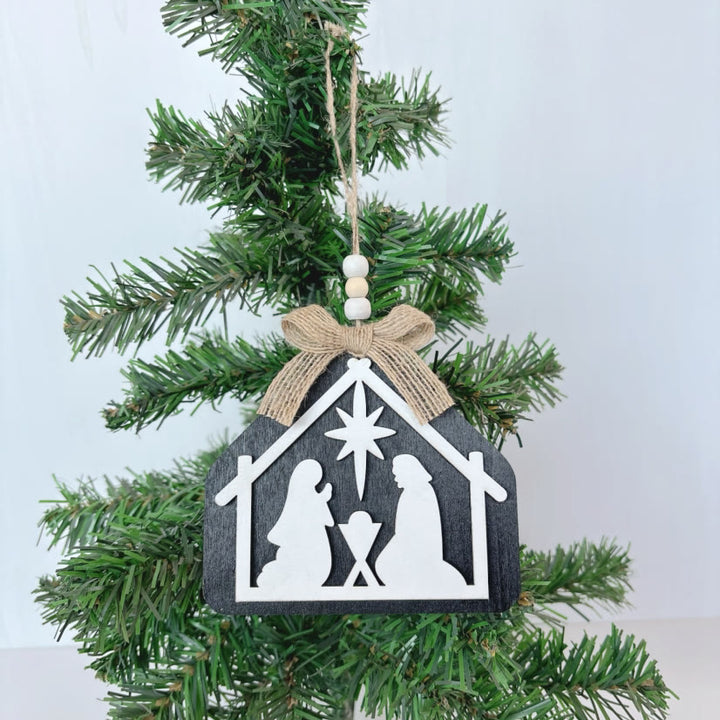 Christianartworkshop Minimalist Style Nativity Scene Silhouette Christmas Nativity Hanging Ornaments - White + Black - image 0