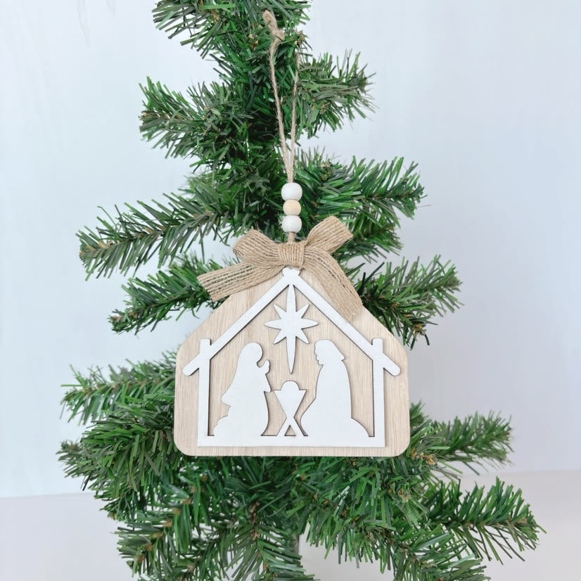 Christianartworkshop Minimalist Style Nativity Scene Silhouette Christmas Nativity Hanging Ornaments - White + Beige - image 2