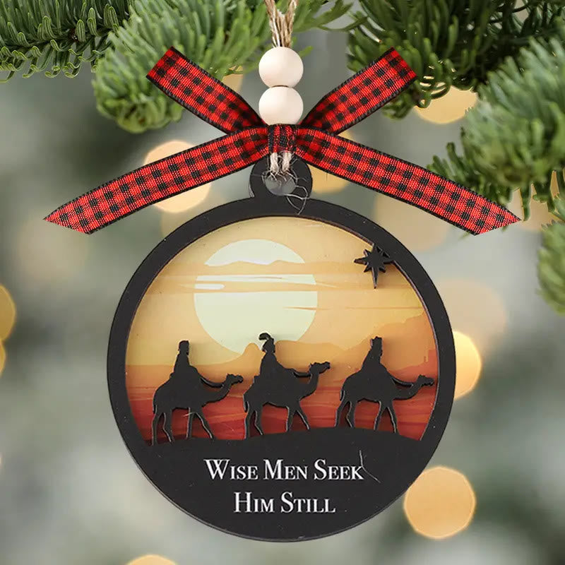 Christianartworkshop Classic Colored Style Wise Man Seek Him Still Christmas Hanging Ornaments - Wood - image 0