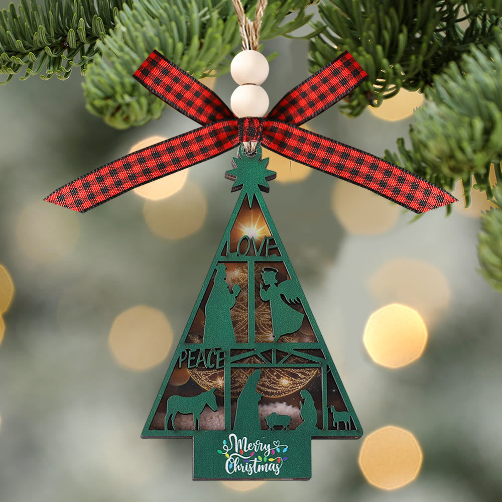 Christianartworkshop Classic Style Nativity Scene Tree Shape Christmas Nativity Hanging Ornaments - Nativity Scene - image 0