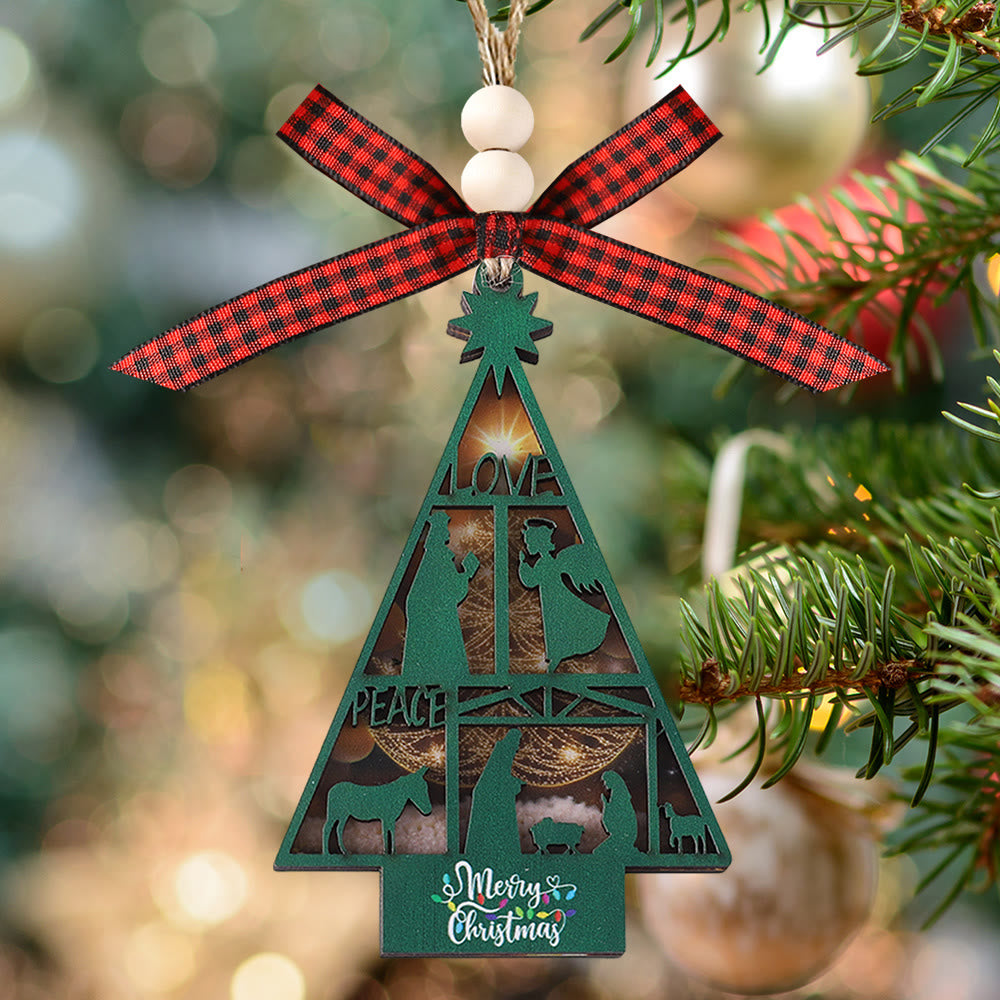 Christianartworkshop Classic Style Nativity Scene Tree Shape Christmas Nativity Hanging Ornaments - image 2