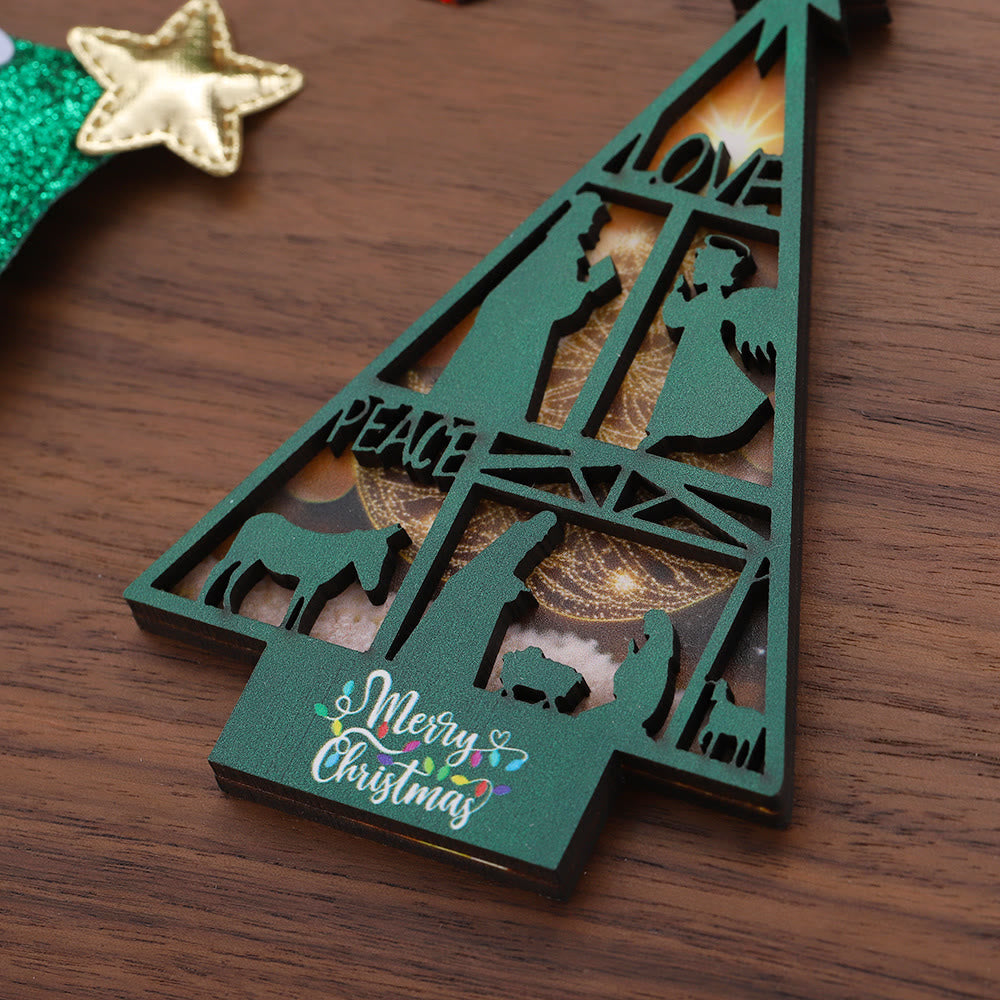 Christianartworkshop Classic Style Nativity Scene Tree Shape Christmas Nativity Hanging Ornaments - image 6