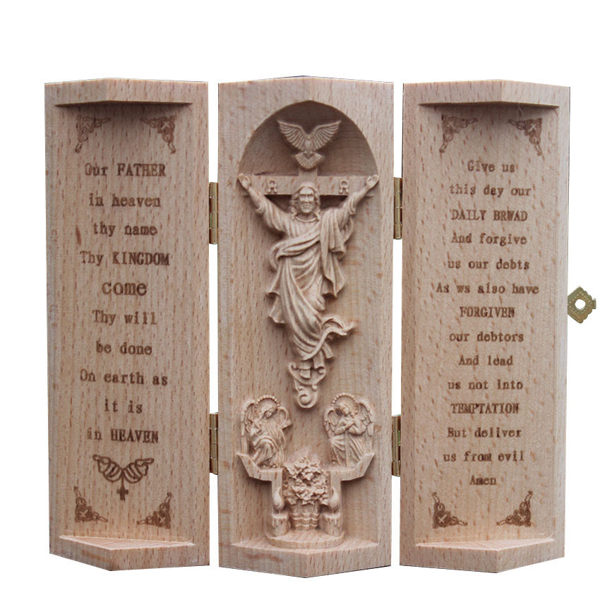 Christianartworkshop Classic Style Openable Wooden Cylinder Jesus Figure Desktop Decorations Ornament