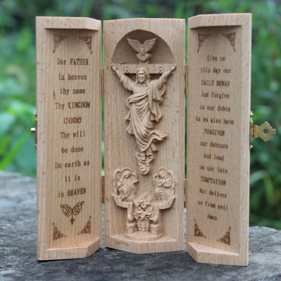 Christianartworkshop Classic Style Openable Wooden Cylinder Jesus Figure Desktop Decorations Ornament