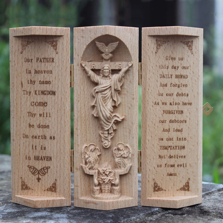 Christianartworkshop Classic Style Openable Wooden Cylinder Jesus Figure Desktop Decorations Ornament