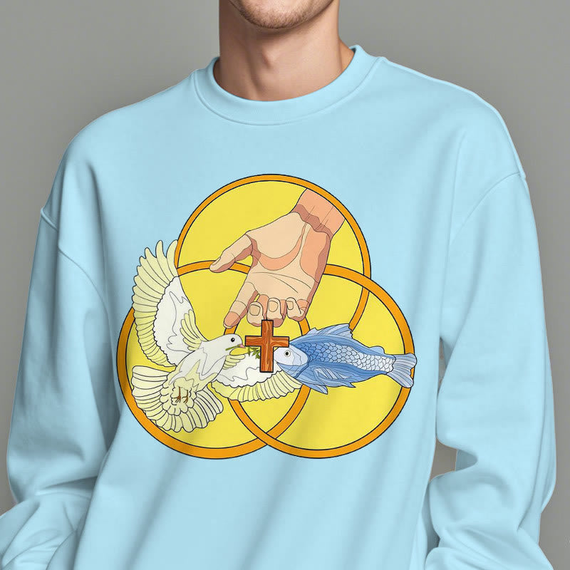 Christianartworkshop Colored Style The Holy Trinity Cross Emblem Fleece Lined Polyester Sweatshirt - image 1