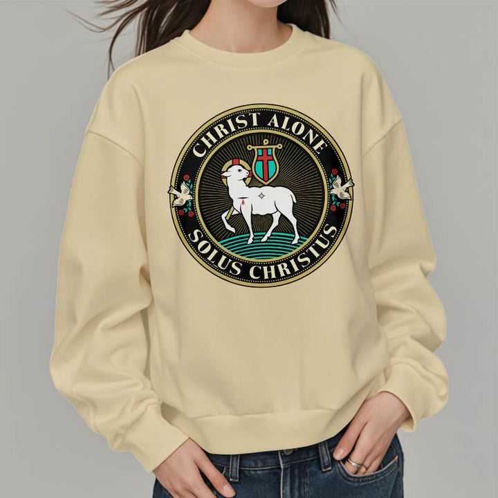Christianartworkshop Modern Style Christ Alone Lamb of God Fleece Lined Polyester Sweatshirt - image 12