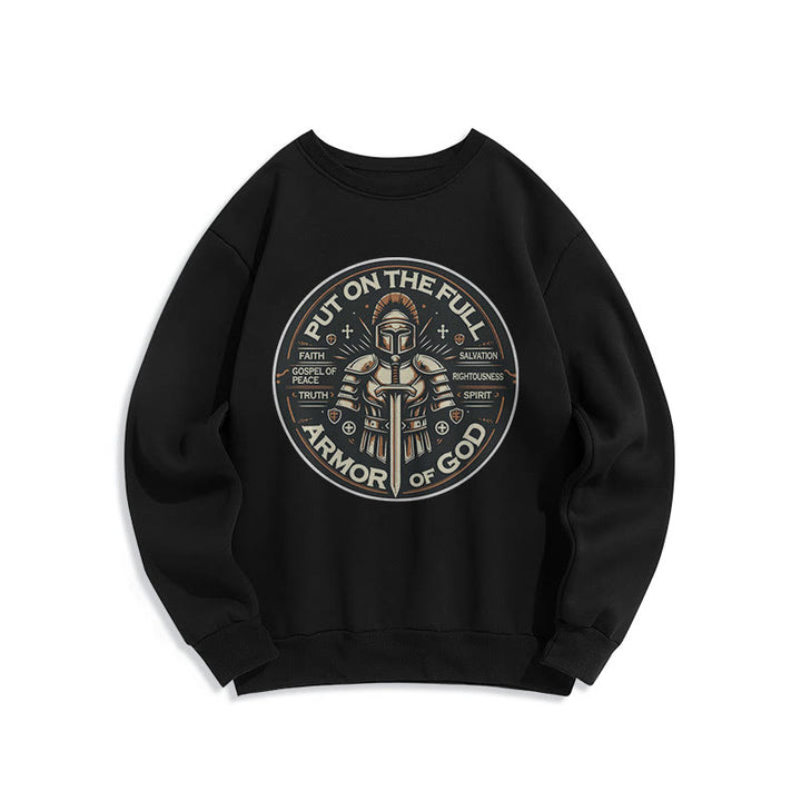Christianartworkshop Modern Style Put On The Full Armor of God Fleece Lined Polyester Sweatshirt - Black - 2XL - image 5