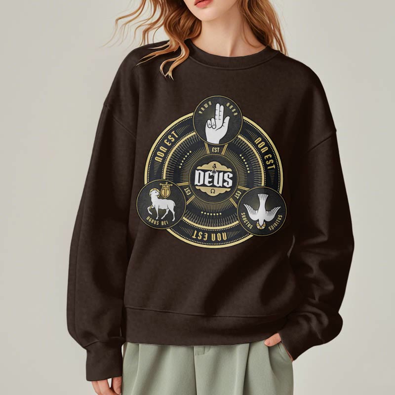 Christianartworkshop Classic Style Holy Trinity Deus Emblem Fleece Lined Polyester Sweatshirt - image 18