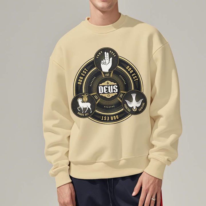 Christianartworkshop Classic Style Holy Trinity Deus Emblem Fleece Lined Polyester Sweatshirt - image 13