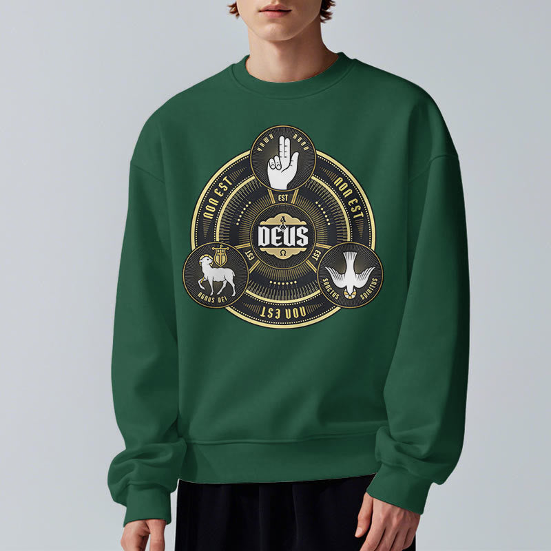 Christianartworkshop Classic Style Holy Trinity Deus Emblem Fleece Lined Polyester Sweatshirt - image 23