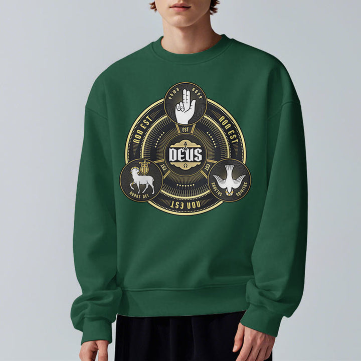 Christianartworkshop Classic Style Holy Trinity Deus Emblem Fleece Lined Polyester Sweatshirt - image 23