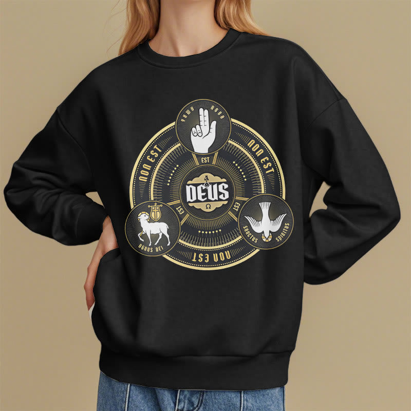 Christianartworkshop Classic Style Holy Trinity Deus Emblem Fleece Lined Polyester Sweatshirt - image 7