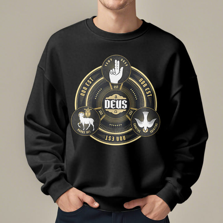 Christianartworkshop Classic Style Holy Trinity Deus Emblem Fleece Lined Polyester Sweatshirt - image 8