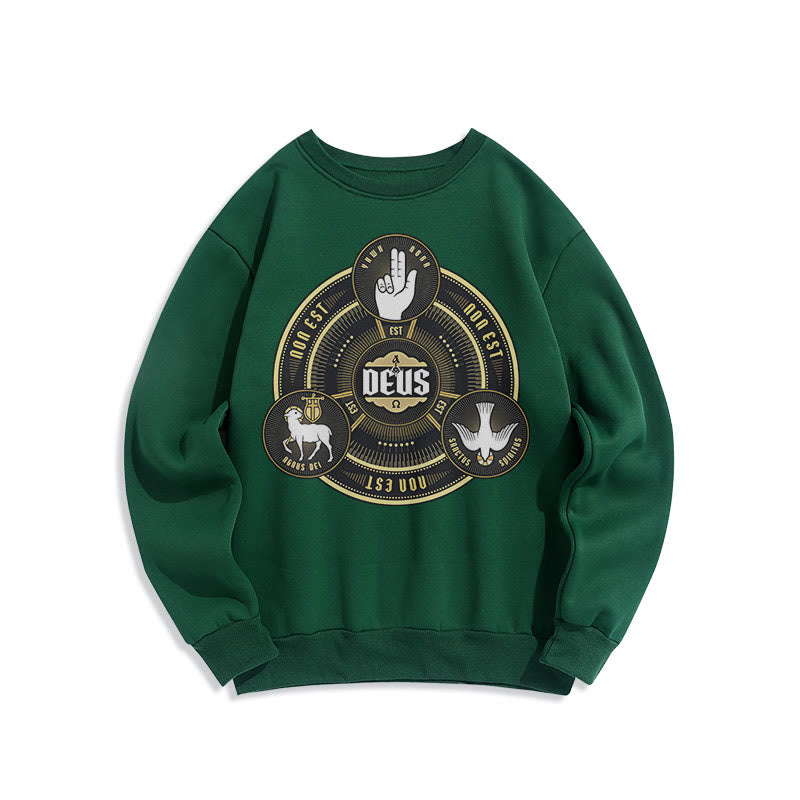 Christianartworkshop Classic Style Holy Trinity Deus Emblem Fleece Lined Polyester Sweatshirt - Green - 2XL - image 20