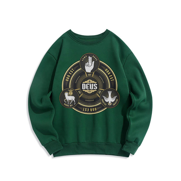 Christianartworkshop Classic Style Holy Trinity Deus Emblem Fleece Lined Polyester Sweatshirt - Green - 2XL - image 20