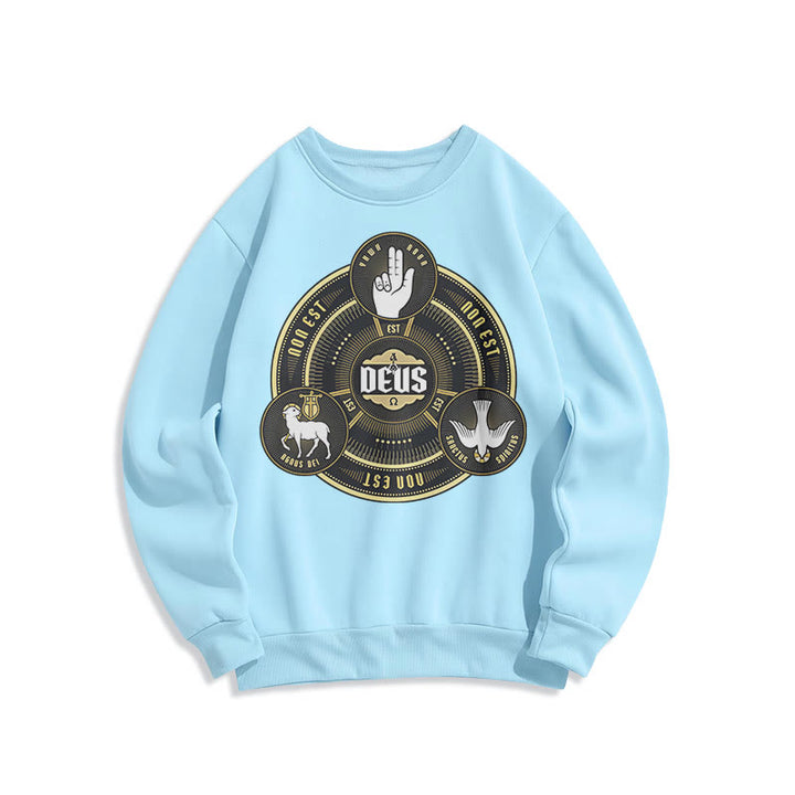 Christianartworkshop Classic Style Holy Trinity Deus Emblem Fleece Lined Polyester Sweatshirt - Blue - 2XL - image 25