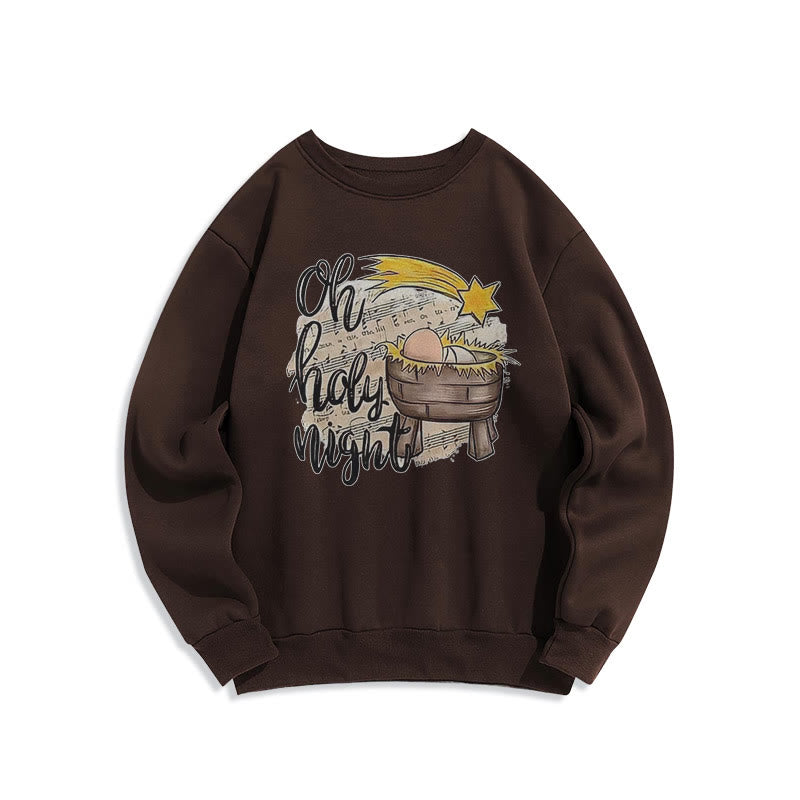 Christianartworkshop Colored Style Holy Night Cradle Nativity Scene Fleece Lined Polyester Sweatshirt - Brown - 2XL - image 20