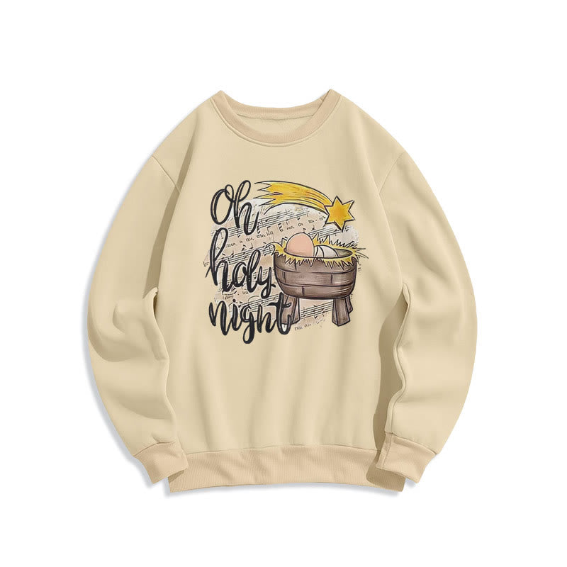 Christianartworkshop Colored Style Holy Night Cradle Nativity Scene Fleece Lined Polyester Sweatshirt - Beige - 2XL - image 15