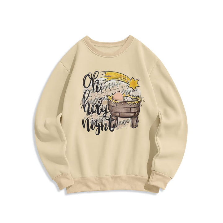 Christianartworkshop Colored Style Holy Night Cradle Nativity Scene Fleece Lined Polyester Sweatshirt - Beige - 2XL - image 15
