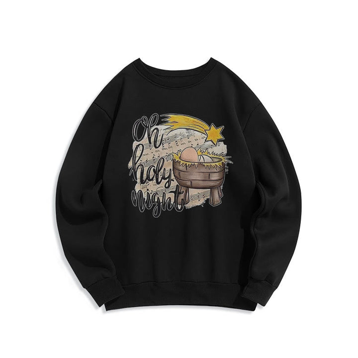 Christianartworkshop Colored Style Holy Night Cradle Nativity Scene Fleece Lined Polyester Sweatshirt - Black - 2XL - image 5