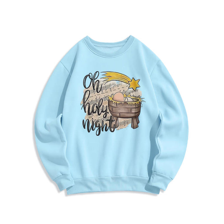 Christianartworkshop Colored Style Holy Night Cradle Nativity Scene Fleece Lined Polyester Sweatshirt - Blue - 2XL - image 0