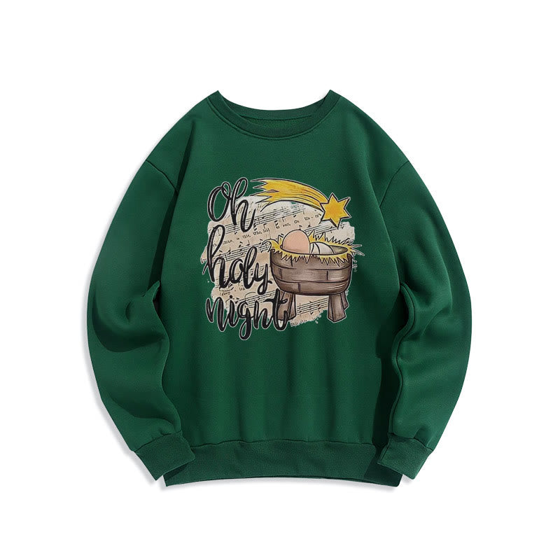 Christianartworkshop Colored Style Holy Night Cradle Nativity Scene Fleece Lined Polyester Sweatshirt - Green - 2XL - image 25