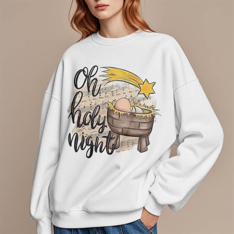 Christianartworkshop Colored Style Holy Night Cradle Nativity Scene Fleece Lined Polyester Sweatshirt - image 12