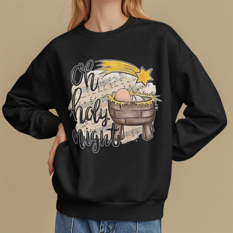 Christianartworkshop Colored Style Holy Night Cradle Nativity Scene Fleece Lined Polyester Sweatshirt - image 8
