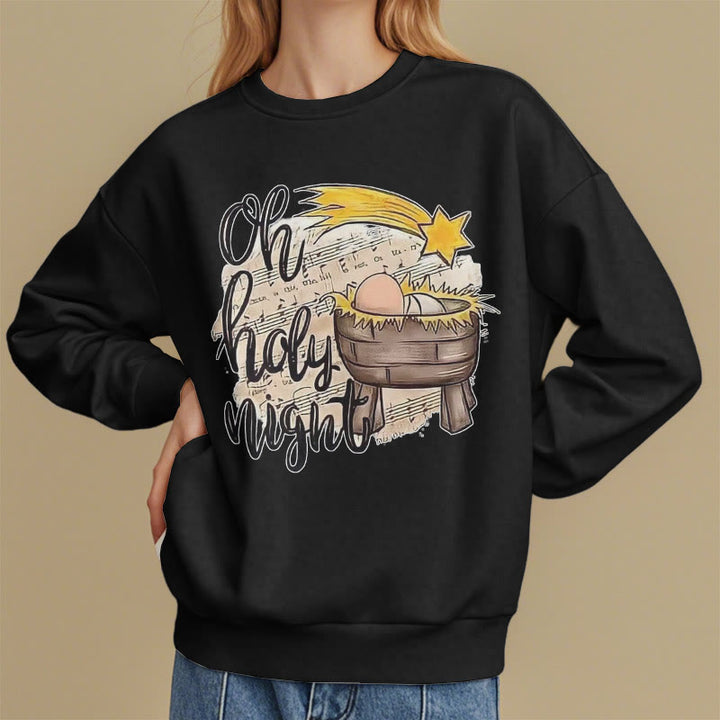 Christianartworkshop Colored Style Holy Night Cradle Nativity Scene Fleece Lined Polyester Sweatshirt - image 8