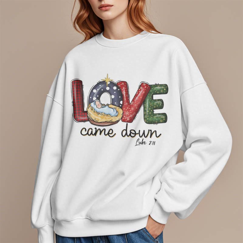 Christianartworkshop Colored Style Love Came Down Christmas Fleece Lined Polyester Sweatshirt - image 2