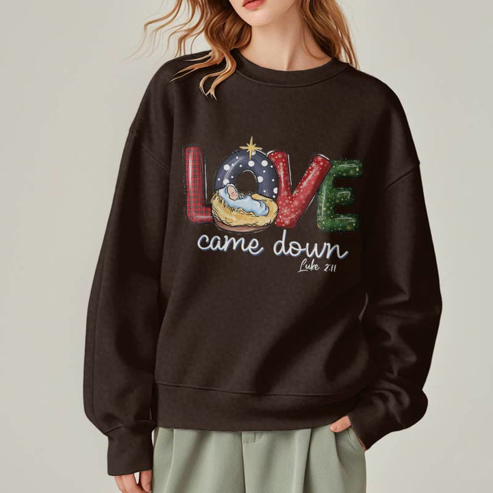 Christianartworkshop Colored Style Love Came Down Christmas Fleece Lined Polyester Sweatshirt - image 18