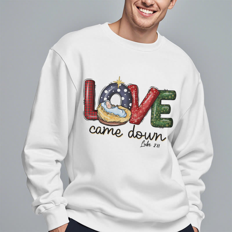 Christianartworkshop Colored Style Love Came Down Christmas Fleece Lined Polyester Sweatshirt - image 1