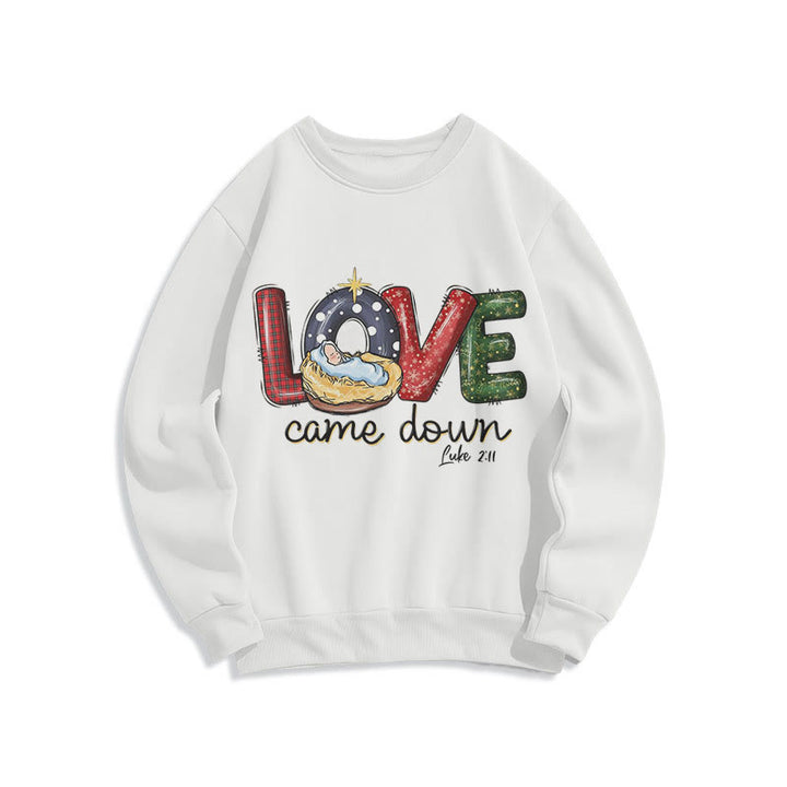 Christianartworkshop Colored Style Love Came Down Christmas Fleece Lined Polyester Sweatshirt - White - 2XL - image 0