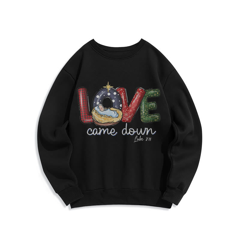 Christianartworkshop Colored Style Love Came Down Christmas Fleece Lined Polyester Sweatshirt - Black - 2XL - image 5