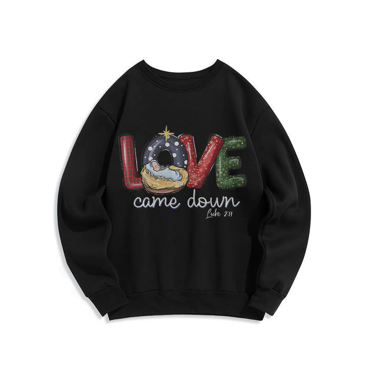 Christianartworkshop Colored Style Love Came Down Christmas Fleece Lined Polyester Sweatshirt - Black - 2XL - image 5