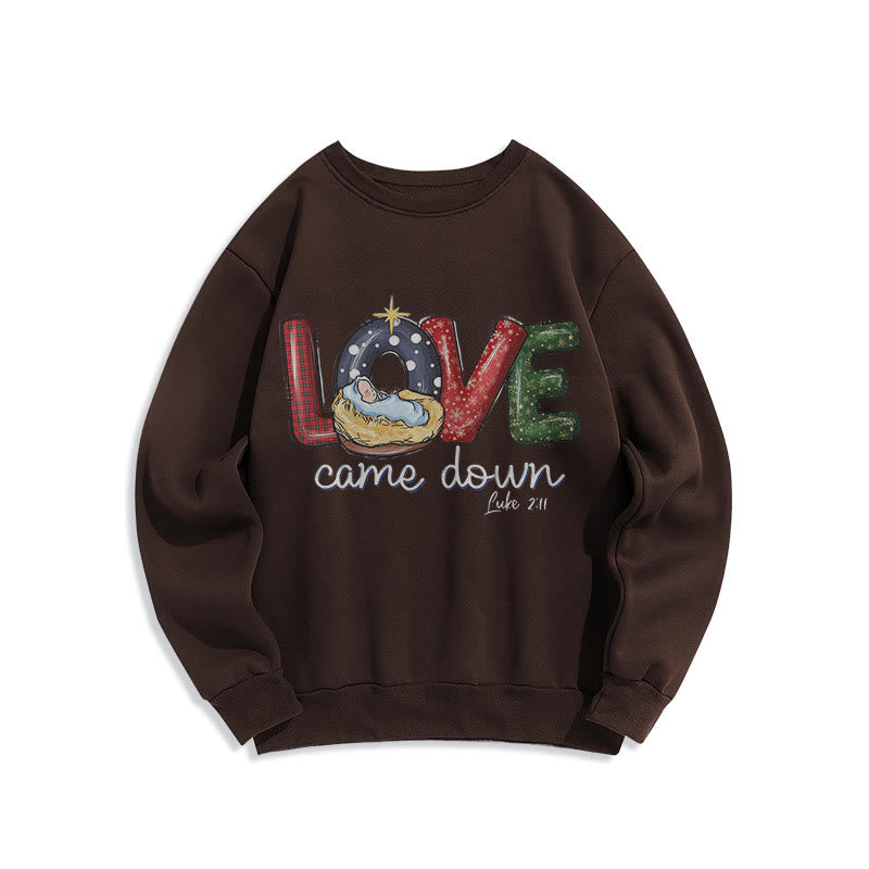 Christianartworkshop Colored Style Love Came Down Christmas Fleece Lined Polyester Sweatshirt - Brown - 2XL - image 15