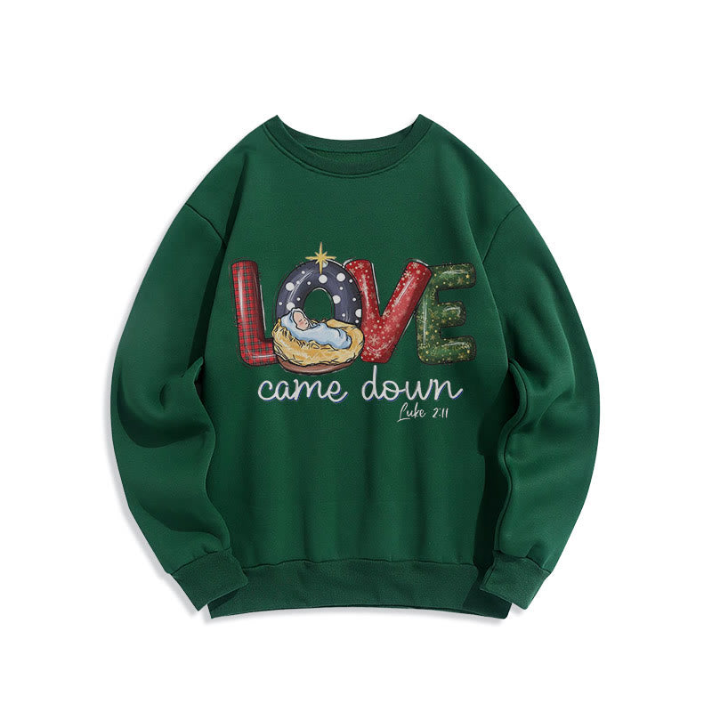 Christianartworkshop Colored Style Love Came Down Christmas Fleece Lined Polyester Sweatshirt - Green - 2XL - image 20