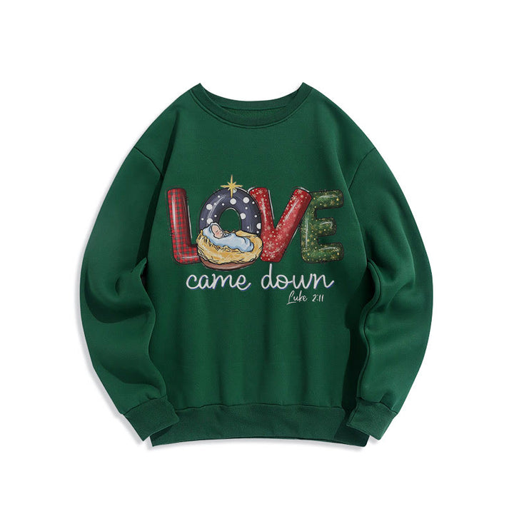 Christianartworkshop Colored Style Love Came Down Christmas Fleece Lined Polyester Sweatshirt - Green - 2XL - image 20