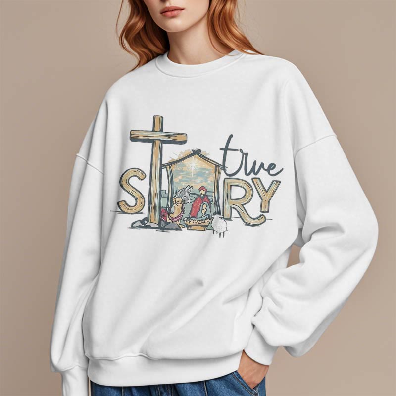 Christianartworkshop Modern Style True Story Nativity Scene Fleece Lined Polyester Sweatshirt - image 1