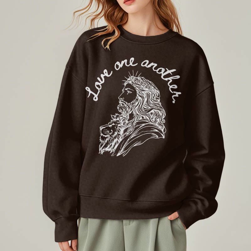 Christianartworkshop Classic Style Love One Another Jesus Fleece Lined Polyester Sweatshirt - image 17