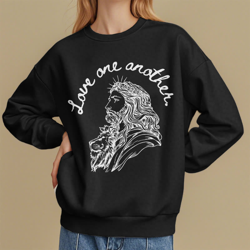 Christianartworkshop Classic Style Love One Another Jesus Fleece Lined Polyester Sweatshirt - image 8