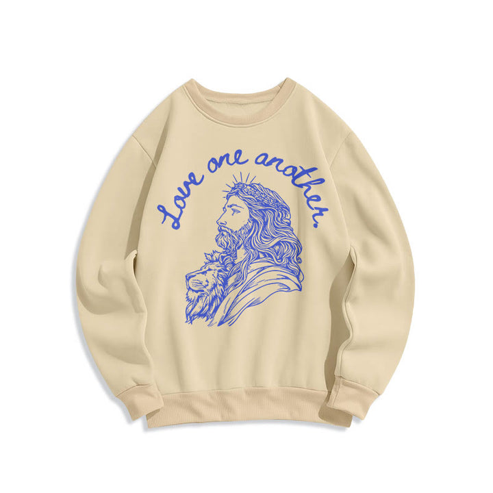 Christianartworkshop Classic Style Love One Another Jesus Fleece Lined Polyester Sweatshirt - Beige - 2XL - image 0