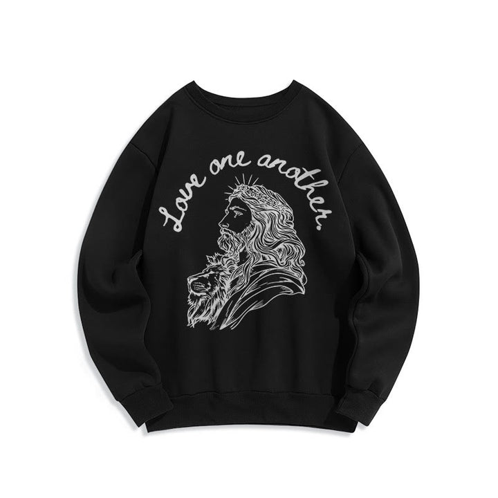 Christianartworkshop Classic Style Love One Another Jesus Fleece Lined Polyester Sweatshirt - Black - 2XL - image 5