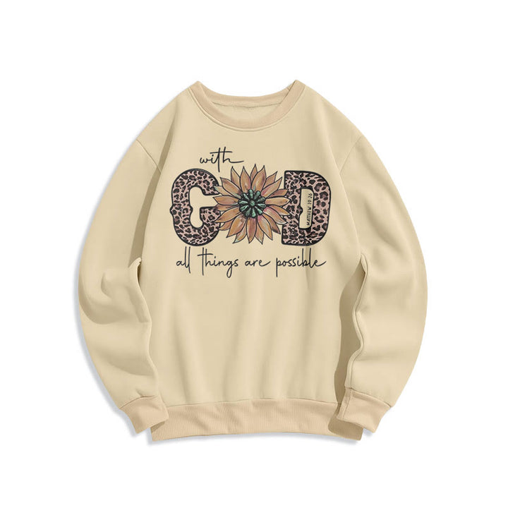 Christianartworkshop Quotation Style With God All Things Are Possible Fleece Lined Polyester Sweatshirt - Beige - 2XL - image 15